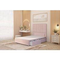 Somnior Alexas Divan 2 Draw Bed Base with Floor Standing Headboard Plush Velvet in Pink | Size: Single