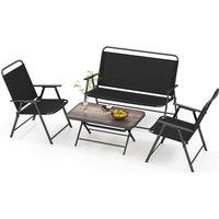 Costway 4 Piece Outdoor Conversation Set Metal Frame Outdoor Bistro Set in Black