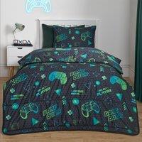 OHS Coverless 10.5 Tog Gaming Duvet Pillowcase Quilt Soft Warm Bedding Set in Black | Size: Single