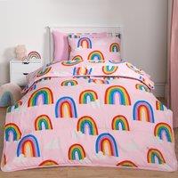 OHS Coverless Duvet Pillowcase Rainbow 10.5 Tog Bedding Set Travel Soft Quilt in Pink | Size: Single