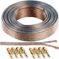 Loops 25m Speaker Cable & 8x Gold Banana Plugs - 2.5mm Wire Binding Post Amp HiFi CCA