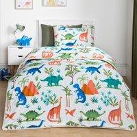 OHS Dino Coverless Duvet Pillowcase 10.5 Tog Quilt Camping Soft Bedding Set in Light Grey | Size: Single