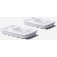WM Bartleet & Sons Porcelain Egg Plate with Spoon Holder Set of 2 in White