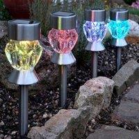Marco Paul 4 Pack of Stainless Steel Colour Changing Crystal Solar Stake Lights 23cm in Silver