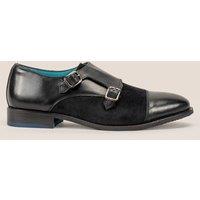 Oswin Hyde Men's Oscar Leather Velvet Monk Strap in Black | Size: 8