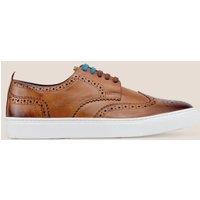 Oswin Hyde Men's Stan Leather Brogue Smart Casual Sneakers in Tan | Size: 11