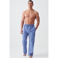 British Boxers Men's Stowe Prussian Blue & White Stripe Crisp Cotton Pyjama Trousers in Navy | Size: Large