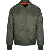 Build Your Brand Men's Collared Bomber Jacket in Dark Olive | Size: Small