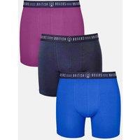 British Boxers Men's Pack of Three Bourbon Blues Stretch Trunks | Size: Large