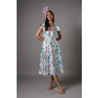 Coast Women's Jacquard Ruffle Sleeve Prom Dress in Mint | Size: 10