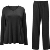MODISHION Women's Lightweight V-Neck Two-Piece Pyjama Set in Dark Grey | Size: Small