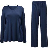 MODISHION Women's Lightweight V-Neck Two-Piece Pyjama Set in Navy | Size: Small