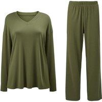 MODISHION Women's Lightweight V-Neck Two-Piece Pyjama Set in Green | Size: 2XL