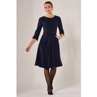 Jolie Moi Women's Round Neck 3/4 Sleeve Midi Dress in Navy | Size: 16