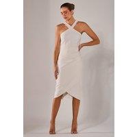 Jolie Moi Women's Cross Over Halter Neck Midi Dress in White | Size: 12