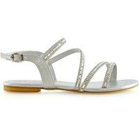 XY London Women's 'Mercedes' Strappy Mirror Diamante Flat Sandals in Silver | Size: 7