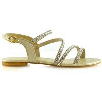 XY London Women's 'Mercedes' Strappy Mirror Diamante Flat Sandals in Gold | Size: 8