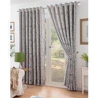 Luxury Living Chenille Jacquard Lined Ring Top Eyelet Curtains in Silver | Size: 168 cm width x 183 cm drop