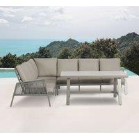 Modish Furnishing Sicily Beige Aluminium 6 Seater Corner Sofa Dining Set With Beige Cushions