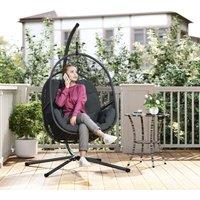 OUTSUNNY Hanging Egg Chair with Stand, Cushions for Garden in Dark Grey