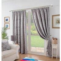 Luxury Living Chenille Jacquard Lined Pencil Pleat Curtains in Silver | Size: 168 cm width x 183 cm drop
