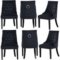 Life Interiors Set of 6 'Windsor' Knocker Back Velvet Dining Chairs Solid Wood Legs in Black