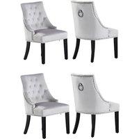 Life Interiors Set of 4 'Windsor' Knocker Back Velvet Dining Chairs Solid Wood Legs in Light Grey