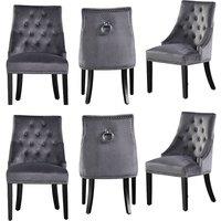 Life Interiors Set of 6 'Windsor' Knocker Back Velvet Dining Chairs Solid Wood Legs in Dark Grey