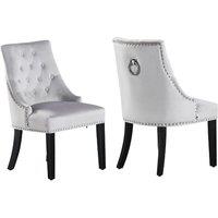 Life Interiors Set of 2 'Windsor' Knocker Back Velvet Dining Chairs Solid Wood Legs in Light Grey
