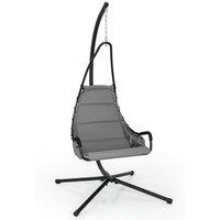 Costway Hanging Swing Chair with Heavy Duty Metal Stand Hammock with Extra Large Padded Seat in Grey