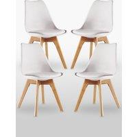 Life Interiors Set of 4 'Tulip Dining Chairs' Leather Padded Seat Solid Wood Legs in White