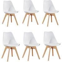 Life Interiors Set of 6 'Tulip Dining Chairs' Leather Padded Seat Solid Wood Legs in White