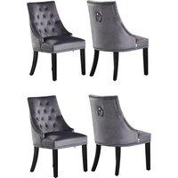 Life Interiors Set of 4 'Windsor' Knocker Back Velvet Dining Chairs Solid Wood Legs in Dark Grey