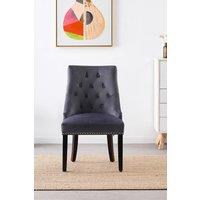 Life Interiors Single 'Windsor' Knocker Back Velvet Dining Chair Solid Wood Legs in Dark Grey