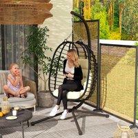 OUTSUNNY Rattan Hanging Egg Chair with Stand, Cushion, Headrest in Cream