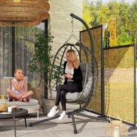 OUTSUNNY Rattan Hanging Egg Chair with Stand, Cushion, Headrest in Light Grey