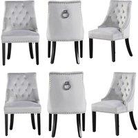 Life Interiors Set of 6 'Windsor' Knocker Back Velvet Dining Chairs Solid Wood Legs in Light Grey