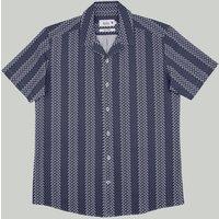 Double TWO Men's Navy Open Neck Geometric Stripe Short Sleeve Shirt | Size: Large