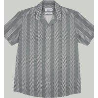 Double TWO Men's Khaki Open Neck Geometric Stripe Short Sleeve Shirt | Size: 3XL