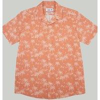 Double TWO Men's Salmon Open Neck Collar Palm Tree Print Shirt in Dark Green | Size: 3XL