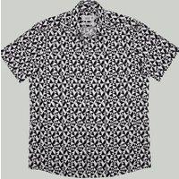Double TWO Men's Black & White Geometric Print Short Sleeve Shirt | Size: 4XL