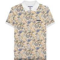 Lambretta Men's SS25 Paisley Branded Big & Tall Polo Shirt in Off-White | Size: 5XL