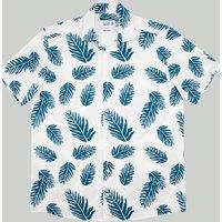 Double TWO Men's Teal Floral Leaf Print Short Sleeve Shirt | Size: 3XL