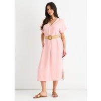 Gini London Women's Blush Air Flow Belted Oversized Dress in Light Pink | Size: Medium/Large