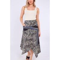 Love Sunshine Women's Zebra Scarf Print Asymmetric Hem Skirt in Black | Size: Large