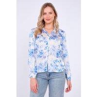 Love Sunshine Women's Blue Floral Print Satin Blouse | Size: 16