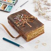 Paper High Tree of Life Buffalo Leather Journal with Gemstones in Brown