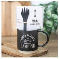 KDMD I Would Rather Be Camping Mug with 3-in-1 Spork in Black