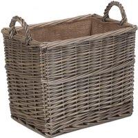 Red Hamper Wicker Rectangular Hessian Lined Log Storage Basket in Brown