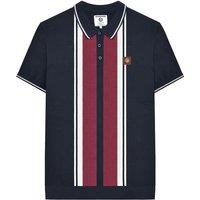 Lambretta Men's Gr Striped Knitted Short-Sleeved Polo Shirt in Navy | Size: Large